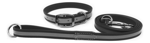 Conjunto De Collar Y Correa Reflectantes Negros Para Perro