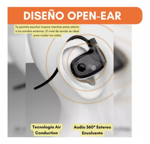 Auriculares Inalambricos Bluetooth Open Ear Deportivo C/ Mic Negro