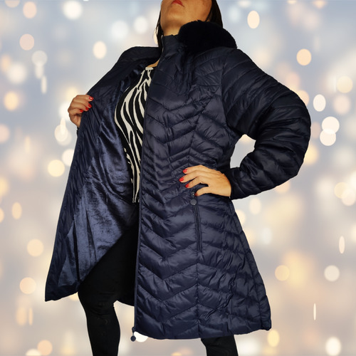 Campera Talla Grande Inflable Larga Piel Capucha Desmontable