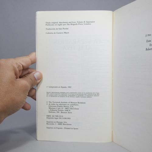 La Separación Afectiva John Bowlby Ediciones Paidós 1993 Cc4