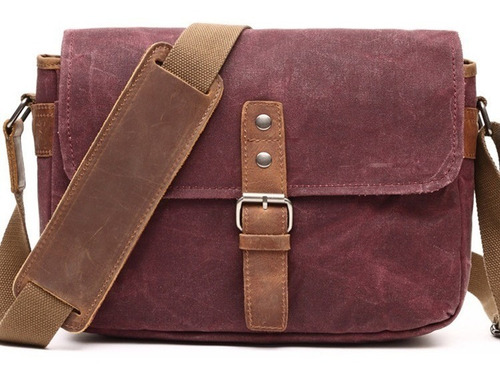 Imagen 2 de 10 de Morral Vintage Elite Porta Camara - Cuero Y Lona Encerada T4