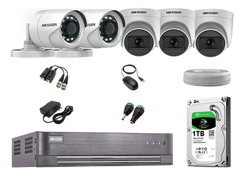 Cámaras Seguridad Kit 5 Full Hd Hikvision 3 Camaras Audio