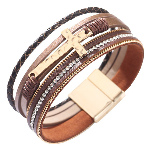 Para Pulsera Con Hebilla De Diamante Multicapa Para Mujer,