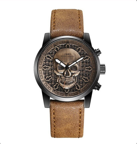 Reloj Ibso Calavera Cuero Black Hombres Caballeros Moda 2020