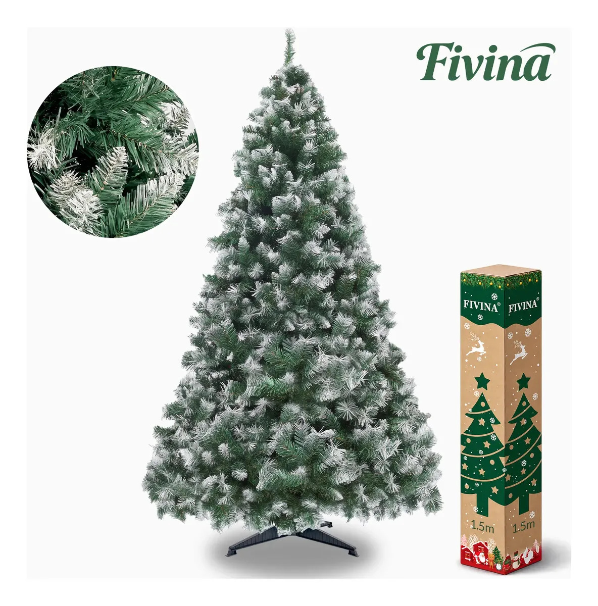 Árbol Navidad 1.5m Fivina Adornos Nevado Navidenos Pino Frondoso Blanco Arboles De Navidad Artificiales 300 Ramas