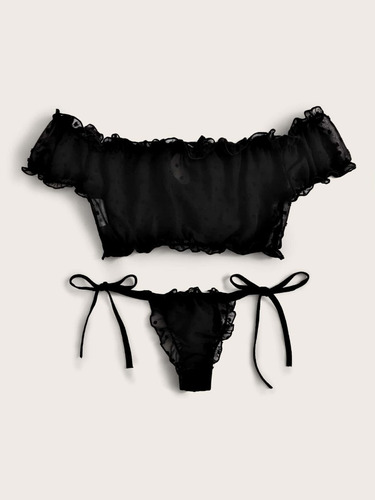 Lenceria Sexy Conjunto Sujetador Y Panty De Encaje Negro