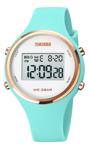 Skmei - Reloj Digital 1720gn Para Mujer Correa Turquesa Bisel Oro Rosa Fondo Blanco