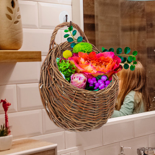 Cesta De Flores De Ratán Para Colgar En La Pared Con Decorac