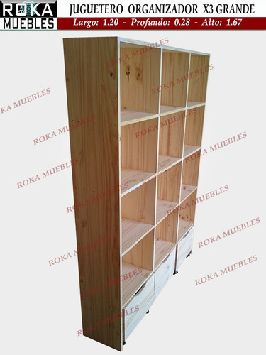 Imagen 2 de 4 de Juguetero Baul Organizador Biblioteca Estante Cubo X3 Grande