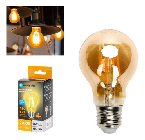 Aigostar Foco Vintage Led De Filamento Led A60 E27 8w 2700k