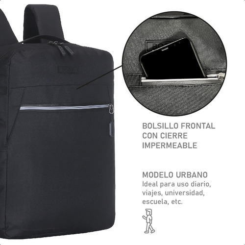 Mochila Unisex Porta Laptop Urbana Viaje Ejecutiva 18 Negra Color Negro Diseño de la tela Liso