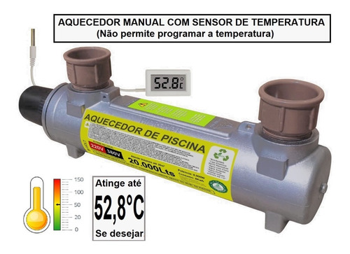 Aquecedor Trocador Piscina 20m³ 8kw Manual 220v/380v