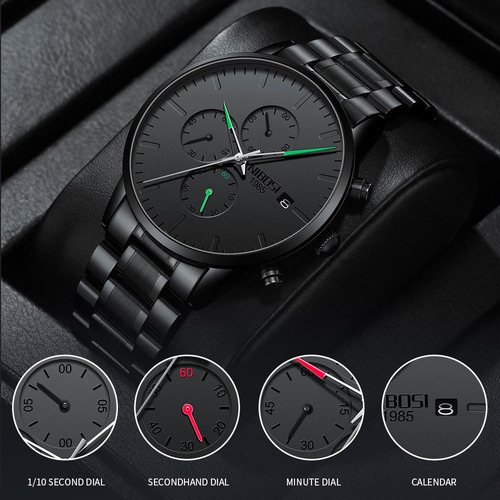 Reloj Nibosi 2588 Hombre Analógico Negro Acero 30m