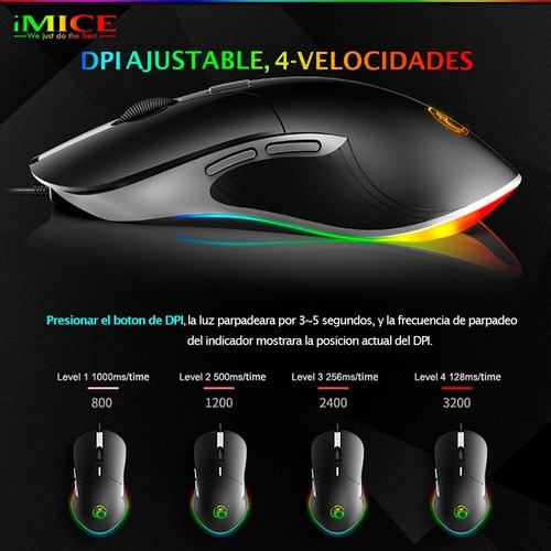 Cable Mouse H'maston X6 Rgb reforzado con 6 botones LED de 1,80 m color negro