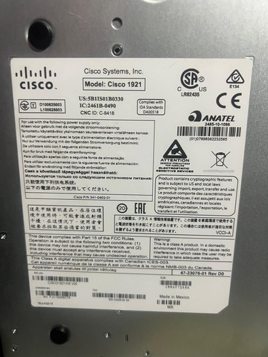Router Cisco 1921, Color Negro (Usado)