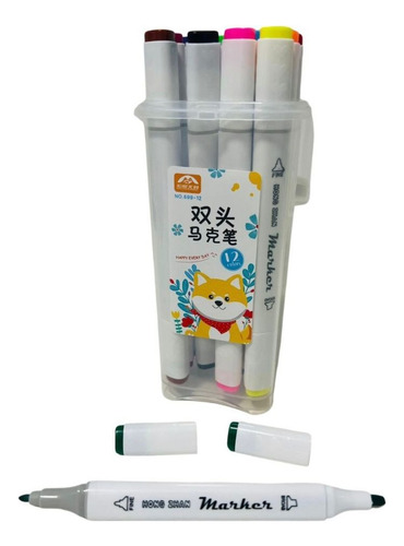 Kit Caneta Marca Texto Ponta Dupla Estojo 12 Cores Branco Coloridas