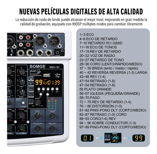 Bomge Audio Mixer 12 Chanel 99 Dsp Bt +48 V Usb