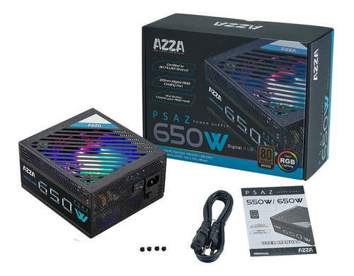 Imagen 3 de 9 de Fuente Azza 650w Psaz 80 Plus Bronze Rgb Atx Pci-e X2 Sata 5