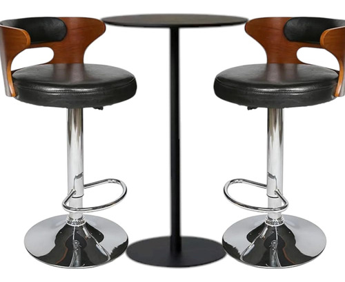 Juego De 2 Sillas Altas Giratoria Para Cocina Desayunador Piel Sintética Plateado Negro