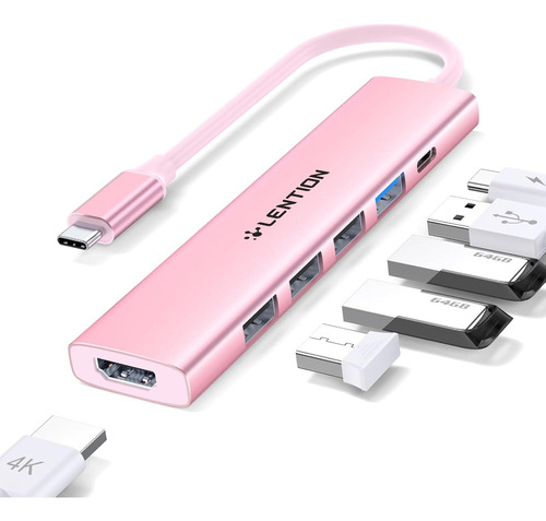 Adaptador Hub Usb 3.0 Lention Dongle Para Mac 6 Em 1 4k Hdmi