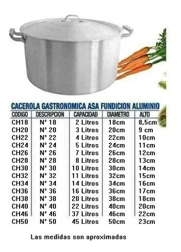 Cacerola Aluminio Gastronómica N 38 Reforzada Con Tapa, 20 L