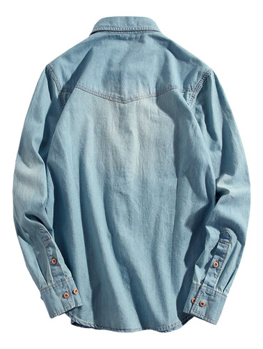 Camisa Mezclilla Hombre Jean Manga Larga Azul