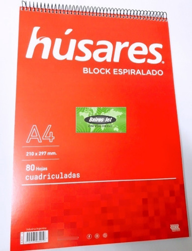 Block Espiralado A4 Husares 6401 A4 Cuadriculado 80 Hojas
