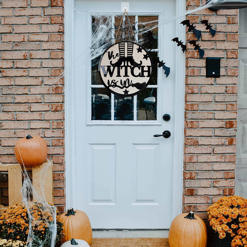 Halloween Door Sign Wooden Hanging Witch Pattern