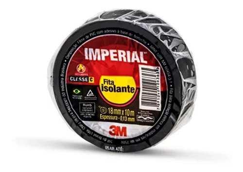 Fita Isolante Imperial 3m 18mm X 10 Metros Preta