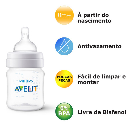 Kit 3 Mamadeira Avent Clássica Anticólica 125/260/330ml