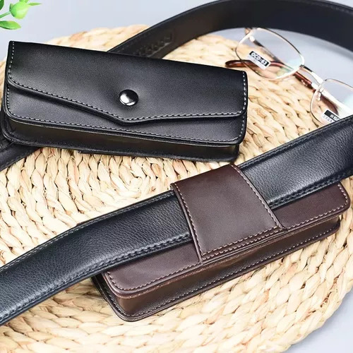 2 Fundas De Piel Para Gafas Para Hombre, Cinturón De Piel Po