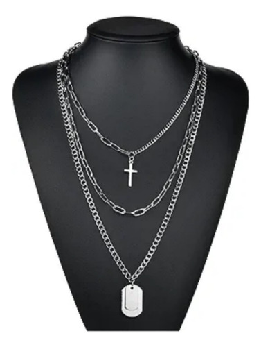 Collar Triple Cruz Cadena Placas