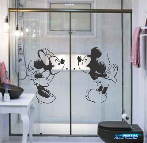 Adesivo Decorativo Minnie E Mickey Para Box Banheiro E Vidro Cor Preto