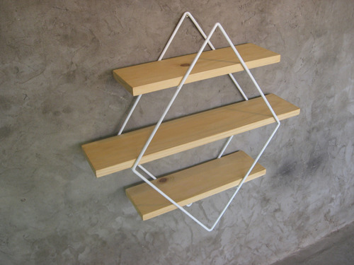 Repisa Rombo, Triangular Hexagona Estante En Hierro Y Madera