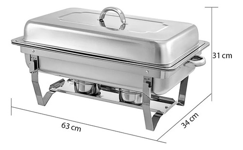 Rechaud Retangular Aço Inox Banho Maria 3 Cubas 9l Buffet