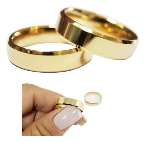 Alianças Casamento 4mm Banhada Ouro Aço 316l Quadrada Fina