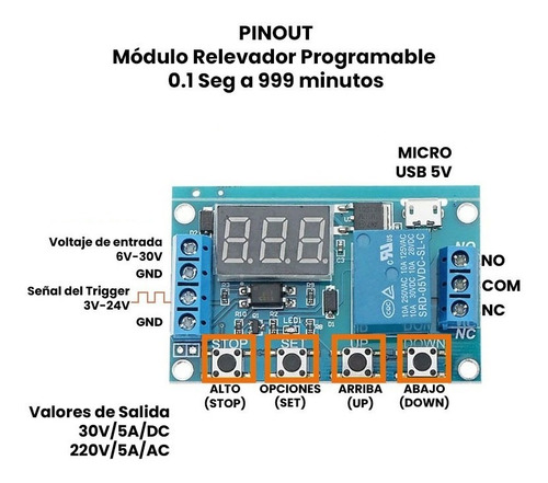 4 Pzas Modulo Relevador Programable 0.1 Seg A 999 Min