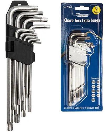 comprar Jogo Chave Torx Longa Com 9 Pecas Furo Guia + Suporte