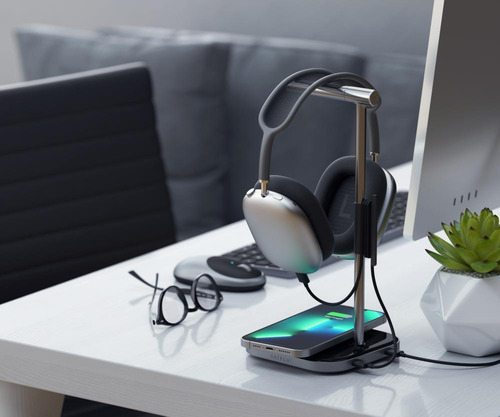 Suporte Para Head Phone Satechi 2 Em 1 C/ Carregador Sem Fio