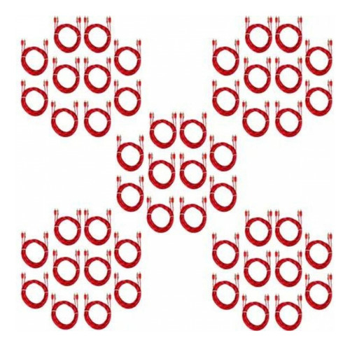 Kit 50 Cabos Rca Injetado Vermelho 1 Metro Cristal Matte