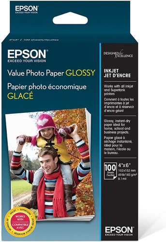 Imagen 1 de 2 de 100 Hojas Papel Fotografico Epson Glossy 10x15cm