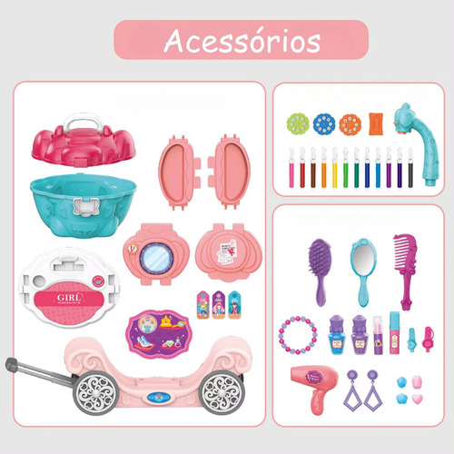 Mesa Lousa Magica Kit Beleza Com Mini Projetor Som 7 Em1