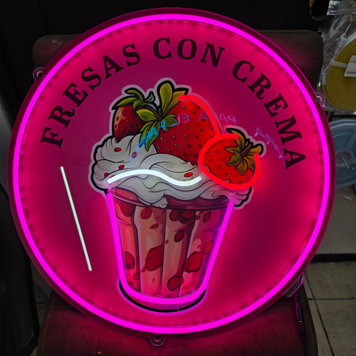 Letrero Luminoso Fresas Con Crema Imagen Uv Neon Led 50x50