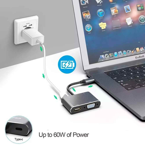 Adaptador 4 En 1 Usb C A Hdmi 4k, Vga, Usb 3.0, Pd Carga
