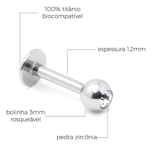 Piercing Titânio Ponto De Luz Cor Prata