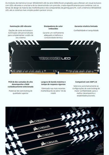 Memória Corsair Vengeance Led 16gb 2x 8gb 3000mhz Red