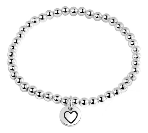 Pulsera Cuentas De Plata S925 Para Niña Dije Corazón