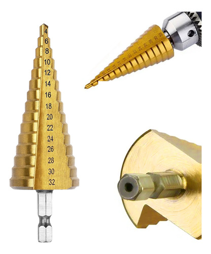Mecha Broca Escalonada Titanio 4-32 Mm Metal Madera