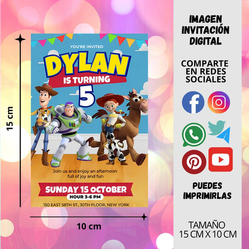 Invitación Digital Plantilla Imprimible Toy Story Rojo