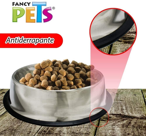 Plato De Acero Inoxidable Perro 64oz Fancy Antiderrapante Plata